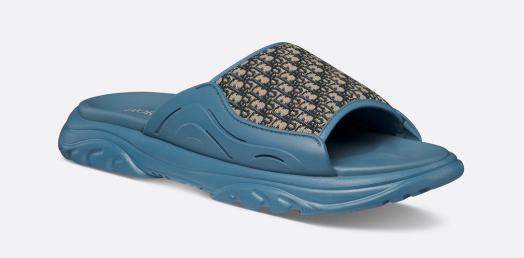 Dior H-Town Sandal 'Blue Rubber with Beige and Black Dior Oblique