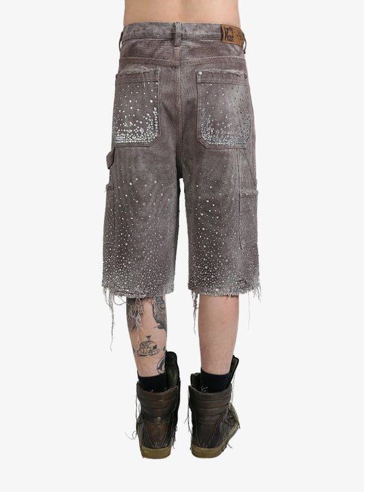 BIRTH OF ROYAL CHILD
Crystal-embellished washed-denim shorts