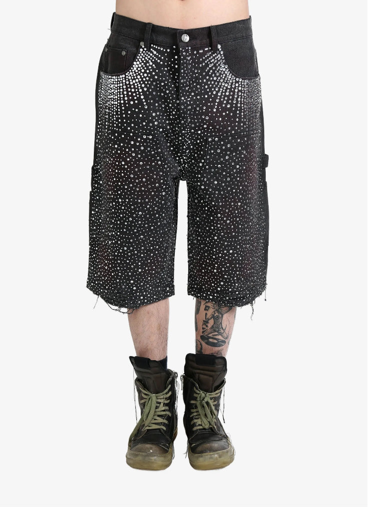 BIRTH OF ROYAL CHILD
Crystal-embellished washed-denim shorts