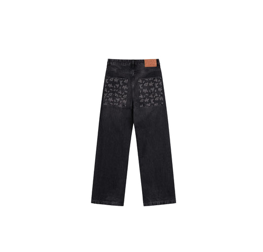 ROUGH.
Faded wide-leg jeans