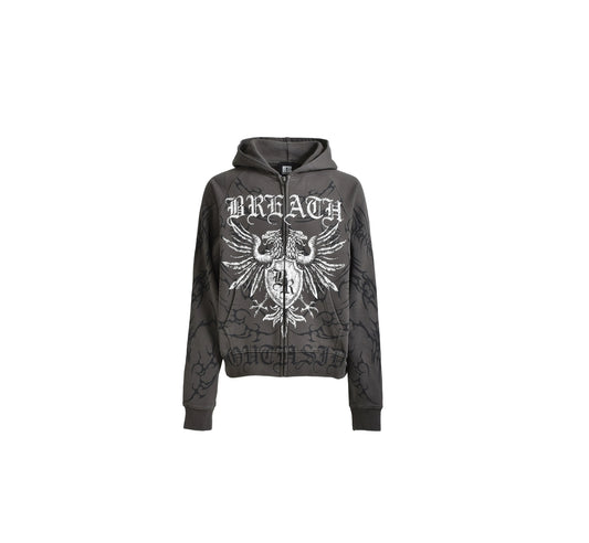 BREATH
graphic-print zip-up hoodie
