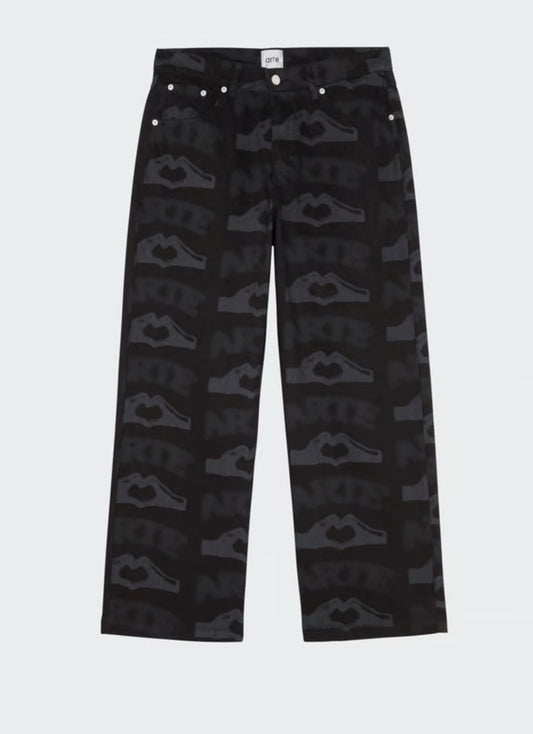 Arte Pants Heart Printed Pants Black Antwerp