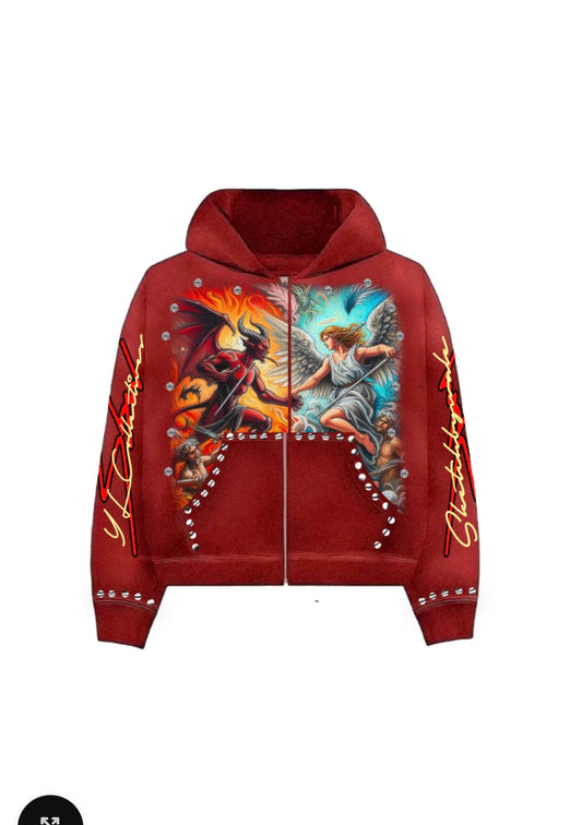 SBW YL RHINESTONE RED HOODIE