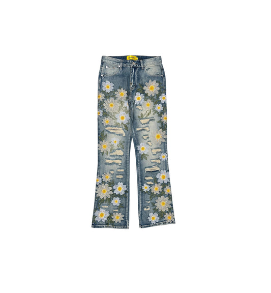 GUAPI
Floral-embroidered distressed jeans