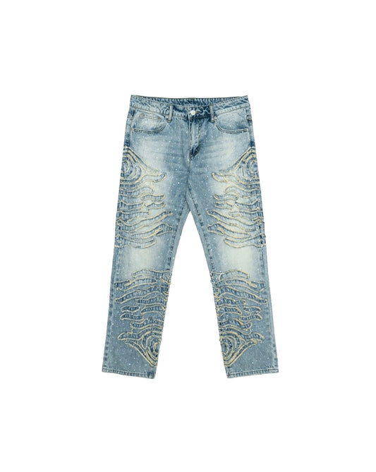 Free Refills
Zebra-pattern rhinestone jeans