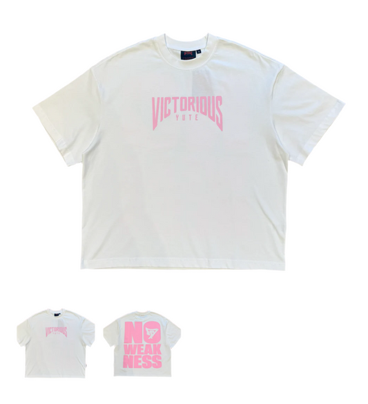 VY MINI TEXT LOGO PINK ON WHITE T-SHIRT