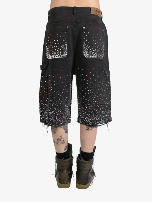 BIRTH OF ROYAL CHILD
Crystal-embellished washed-denim shorts
